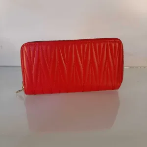 Double Zip Wallet Purse With Wristlet Strap - Red - W02