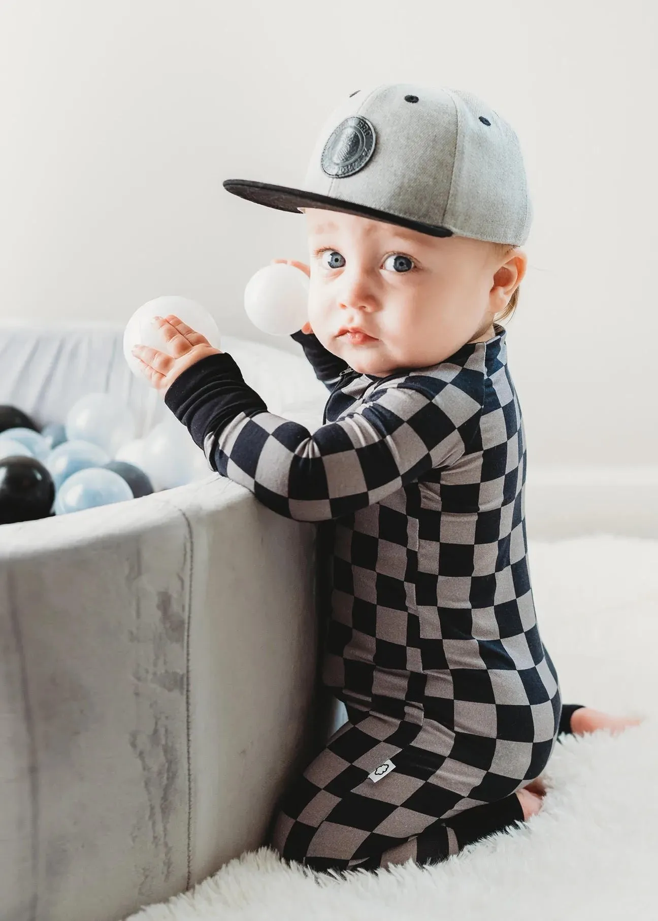Dream Big Little Co Charcoal Checkers Dream Romper