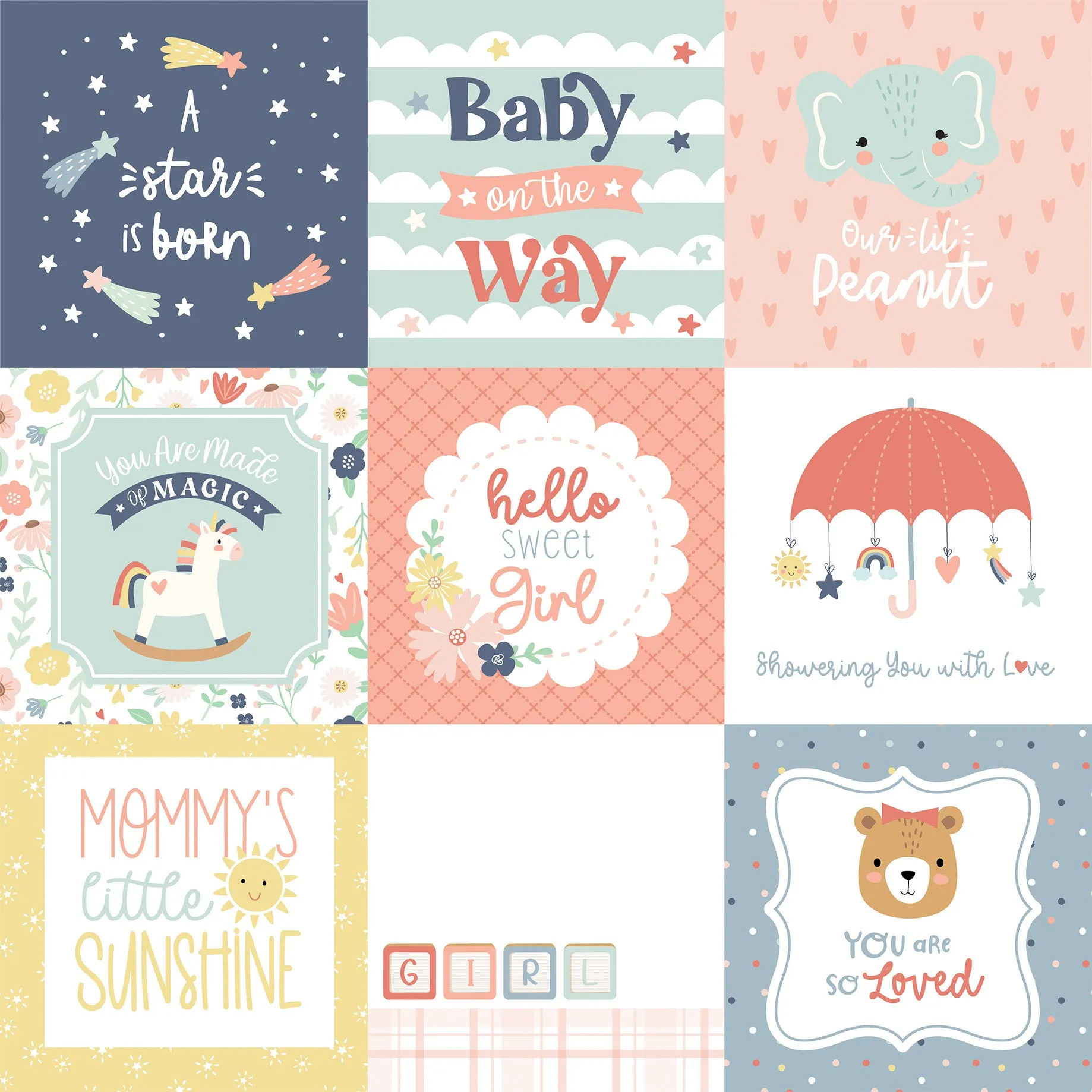 Echo Park - Baby On Board It's a Girl - 12x12 Single Sheet - 4x4 Journaling Cards