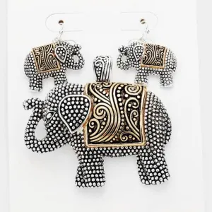 Elephant Embossed Metal Pendant Set