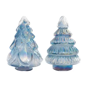 Embossed Recycled Glass Tree, Iridescent Blue