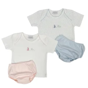 Embroidered Bunny Lap Shoulder Top/Diaper Set