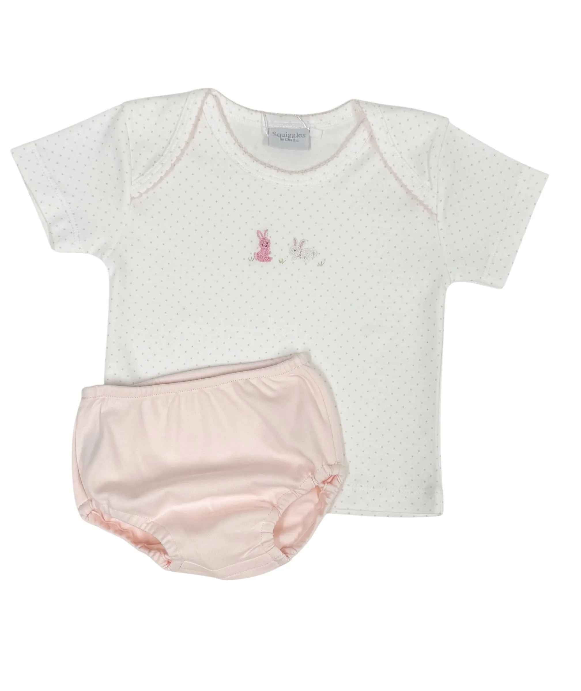 Embroidered Bunny Lap Shoulder Top/Diaper Set