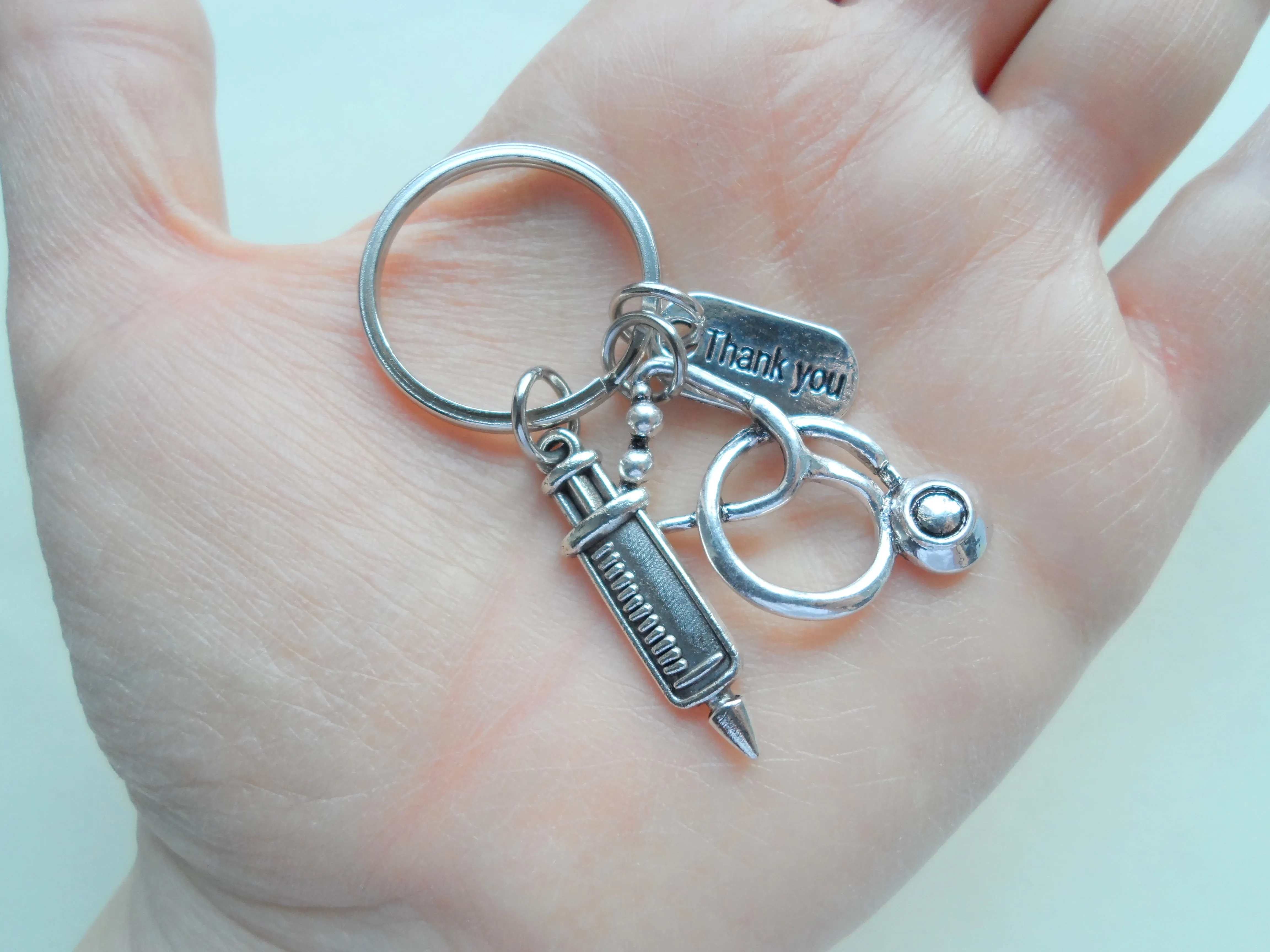 Employee Appreciation Gifts • Nurse Keychain w/ Stethoscope, Shot, & "Thank You" Tag by JewelryEveryday w/ "Nurses Make It Better" Card