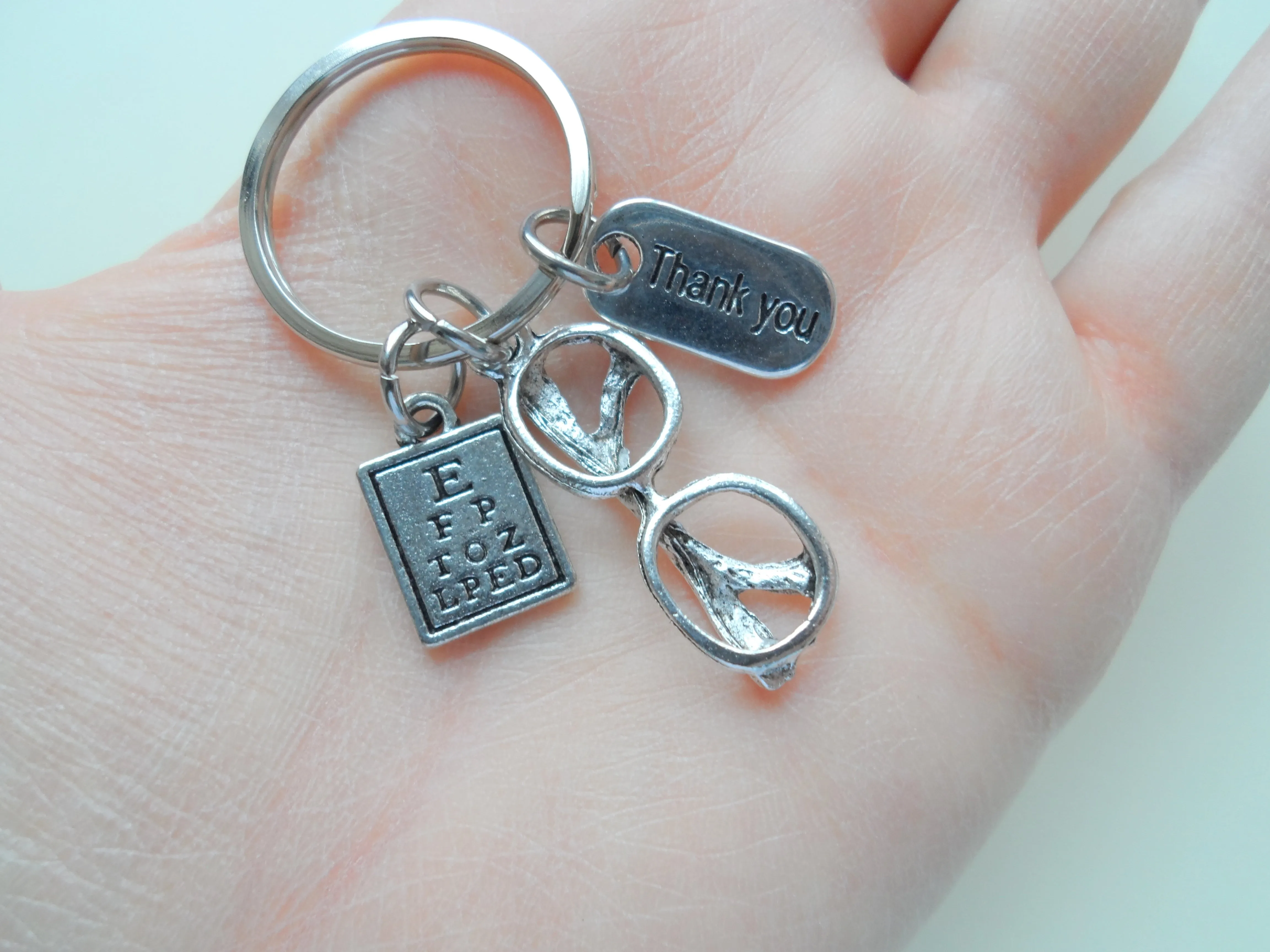 Employee Thank You Gift • Eye Glasses and Eye Chart Charm Keychain Gift for Eye Doctor Staff by JewelryEveryday