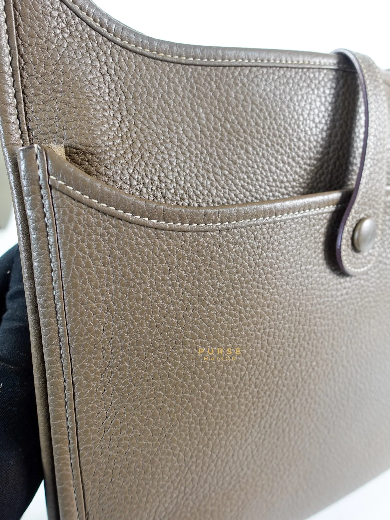 Evelyne III in Taurillion Clemence Etoupe and Palladium Hardware Stamp T