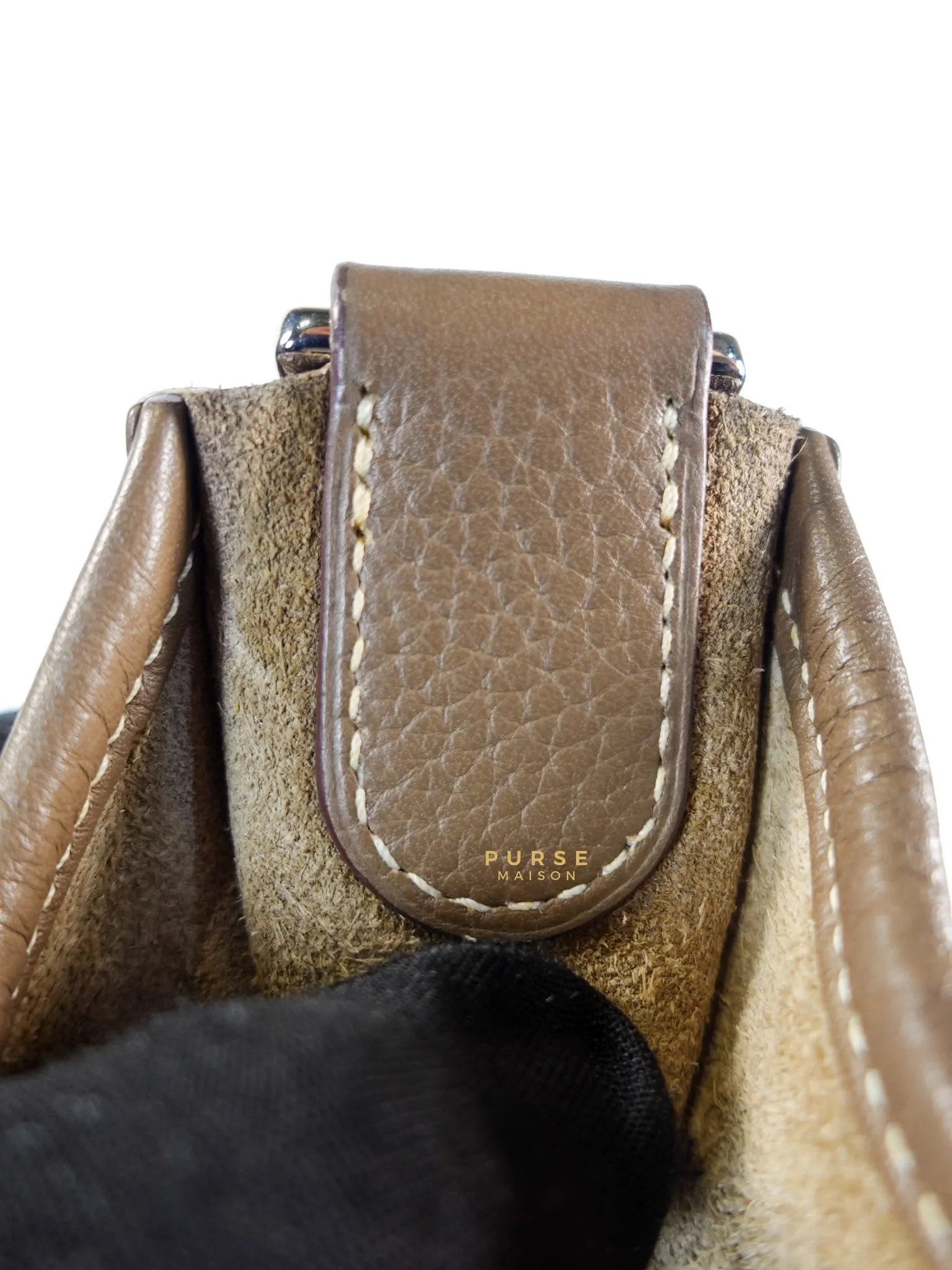 Evelyne III in Taurillion Clemence Etoupe and Palladium Hardware Stamp T