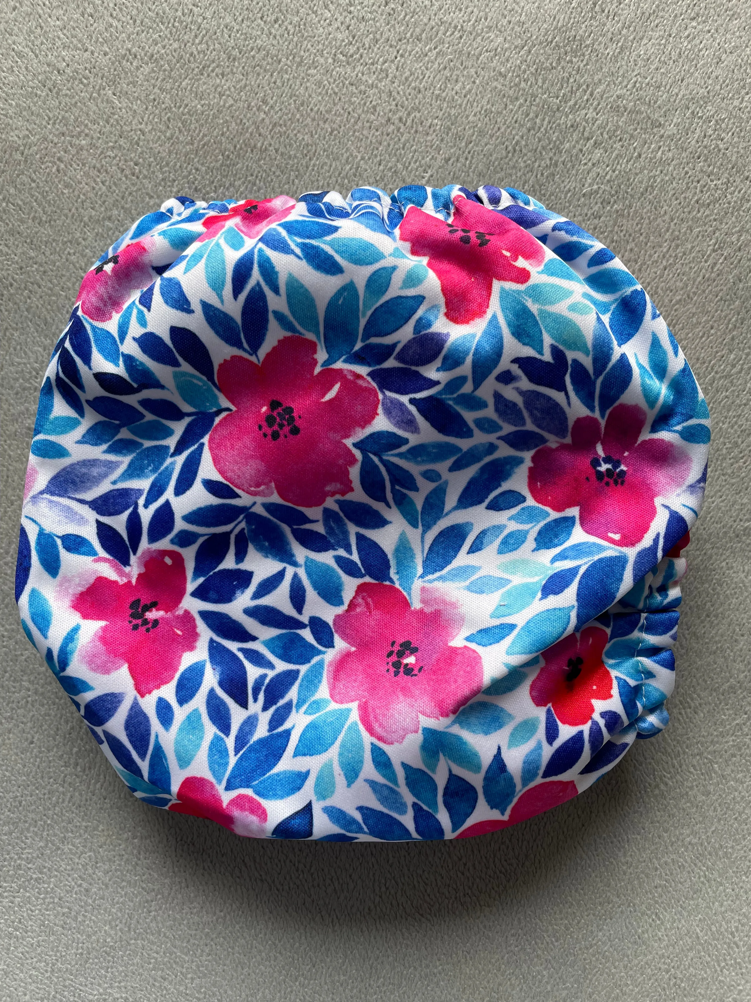 F189-pink flowers with blue leaves-Mama Koala Pocket Diaper 1.0