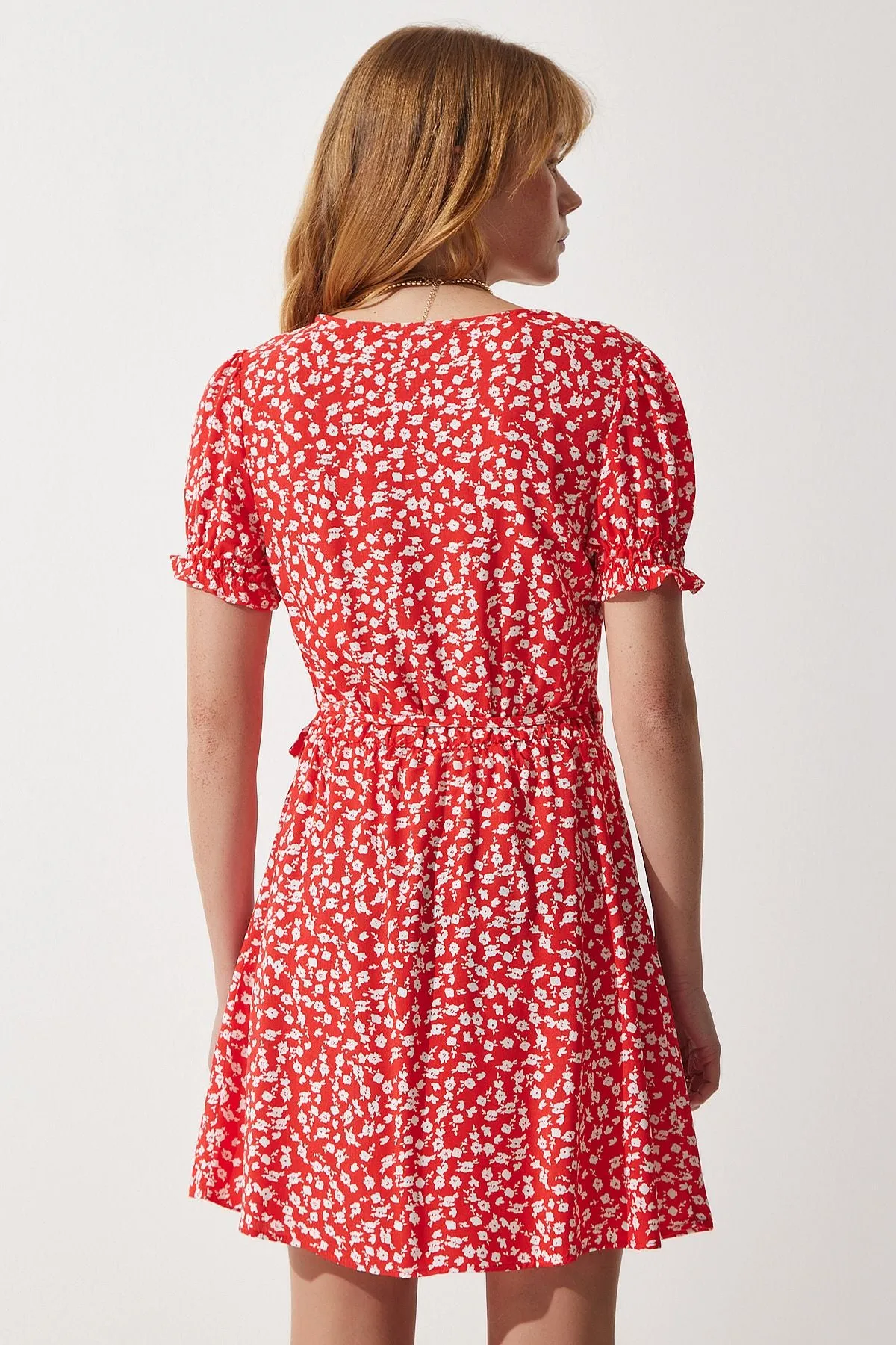 Female Orange Patterned viscose weaving dress ub00111