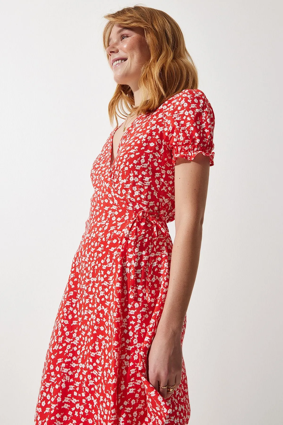 Female Orange Patterned viscose weaving dress ub00111