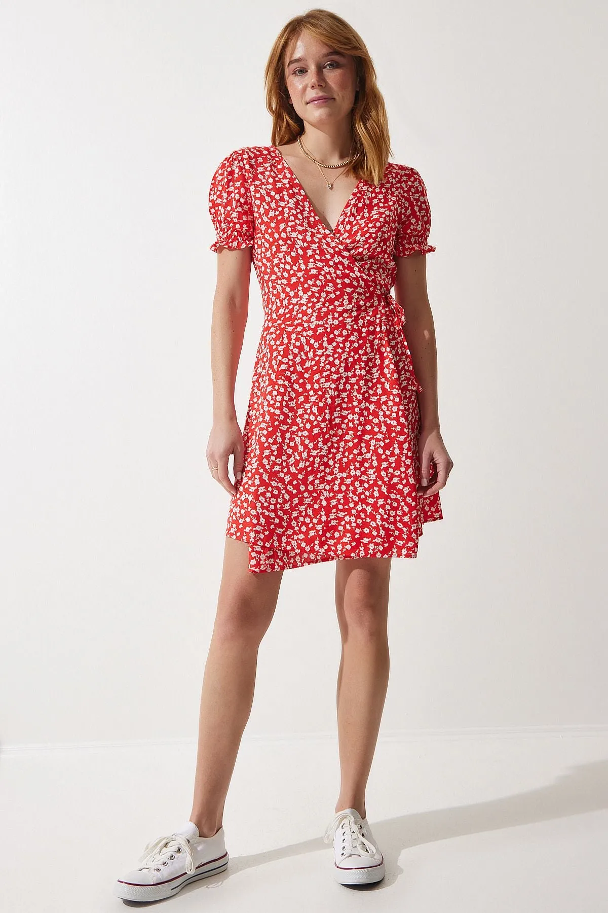 Female Orange Patterned viscose weaving dress ub00111