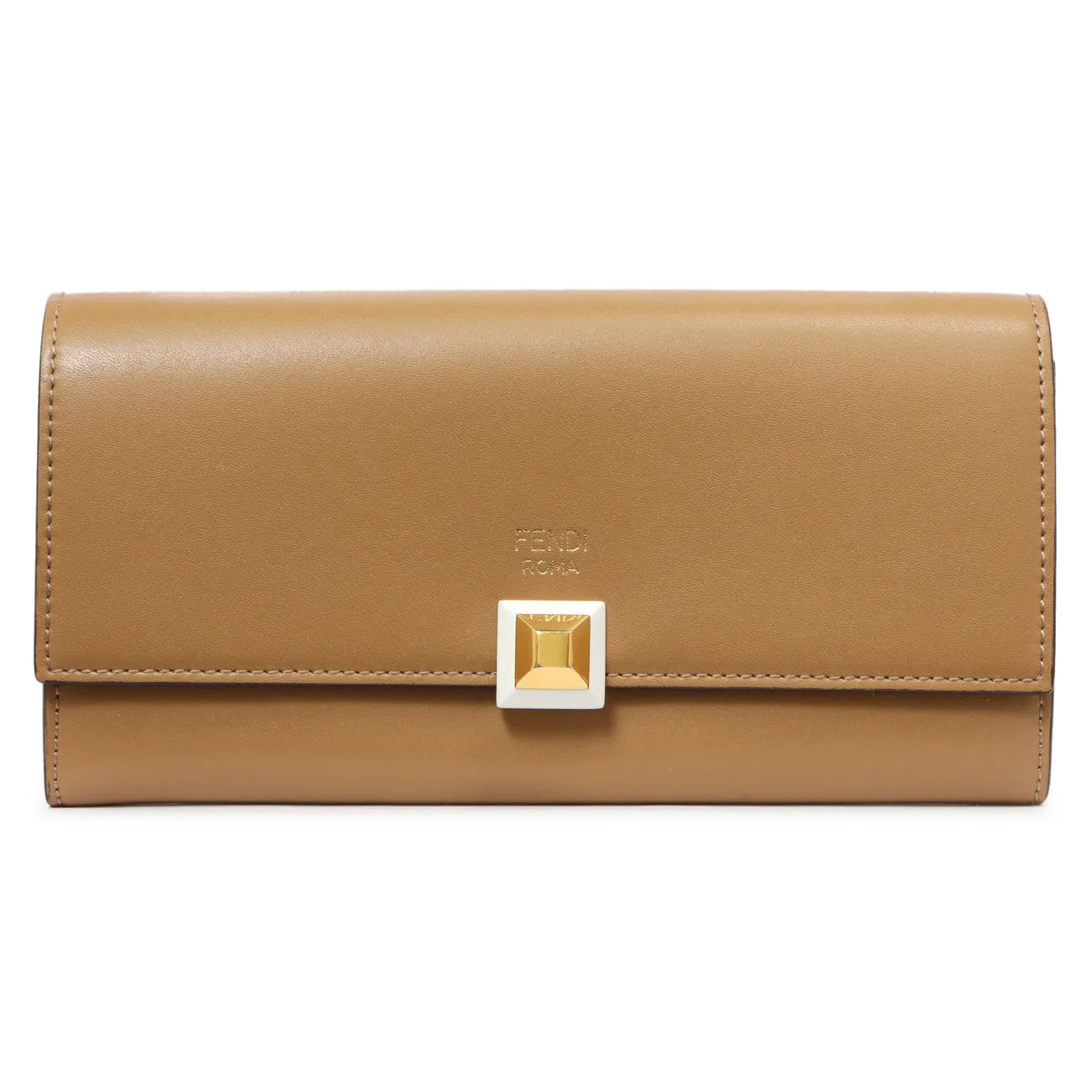 Fendi Brown Vitello Liberty Studded Continental Wallet