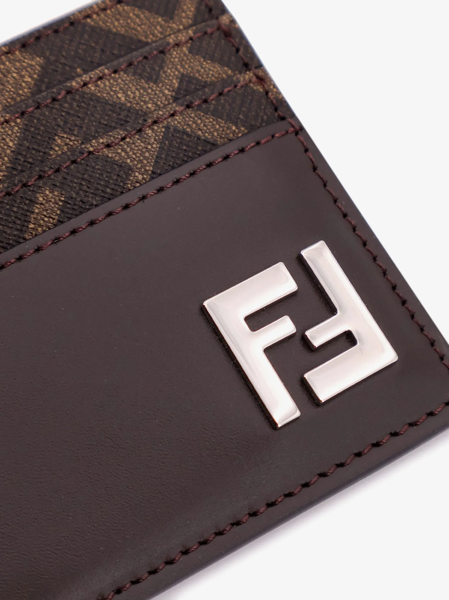 Fendi Ff Fabric And Leather Card Holder