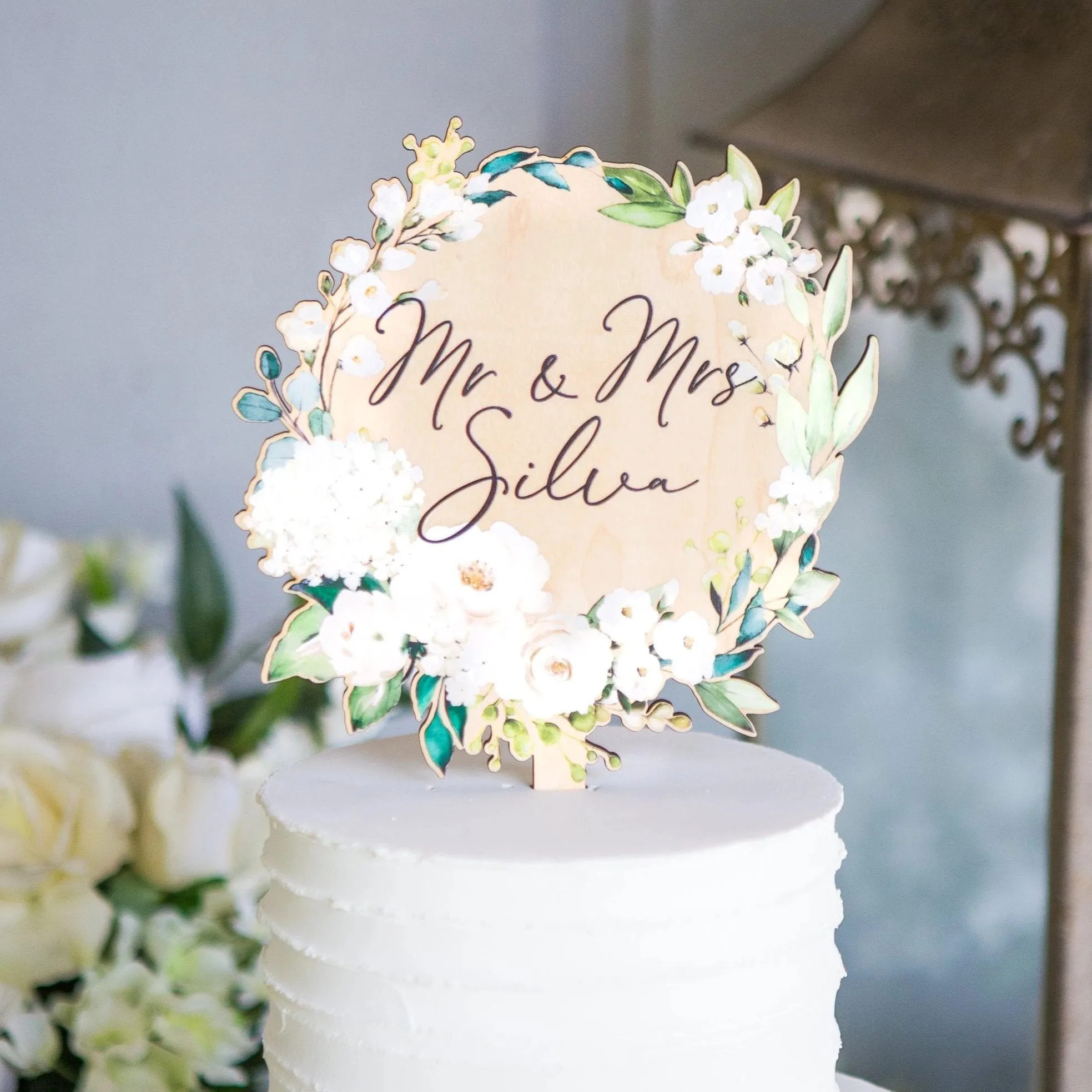 Floral Mr & Mrs Cake Topper