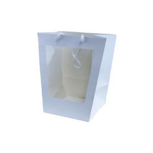 Flower Carry Bag Gift Bag Tapered Gift Bag White Kraft with Window Pack 10 (25*18*28 cmH)