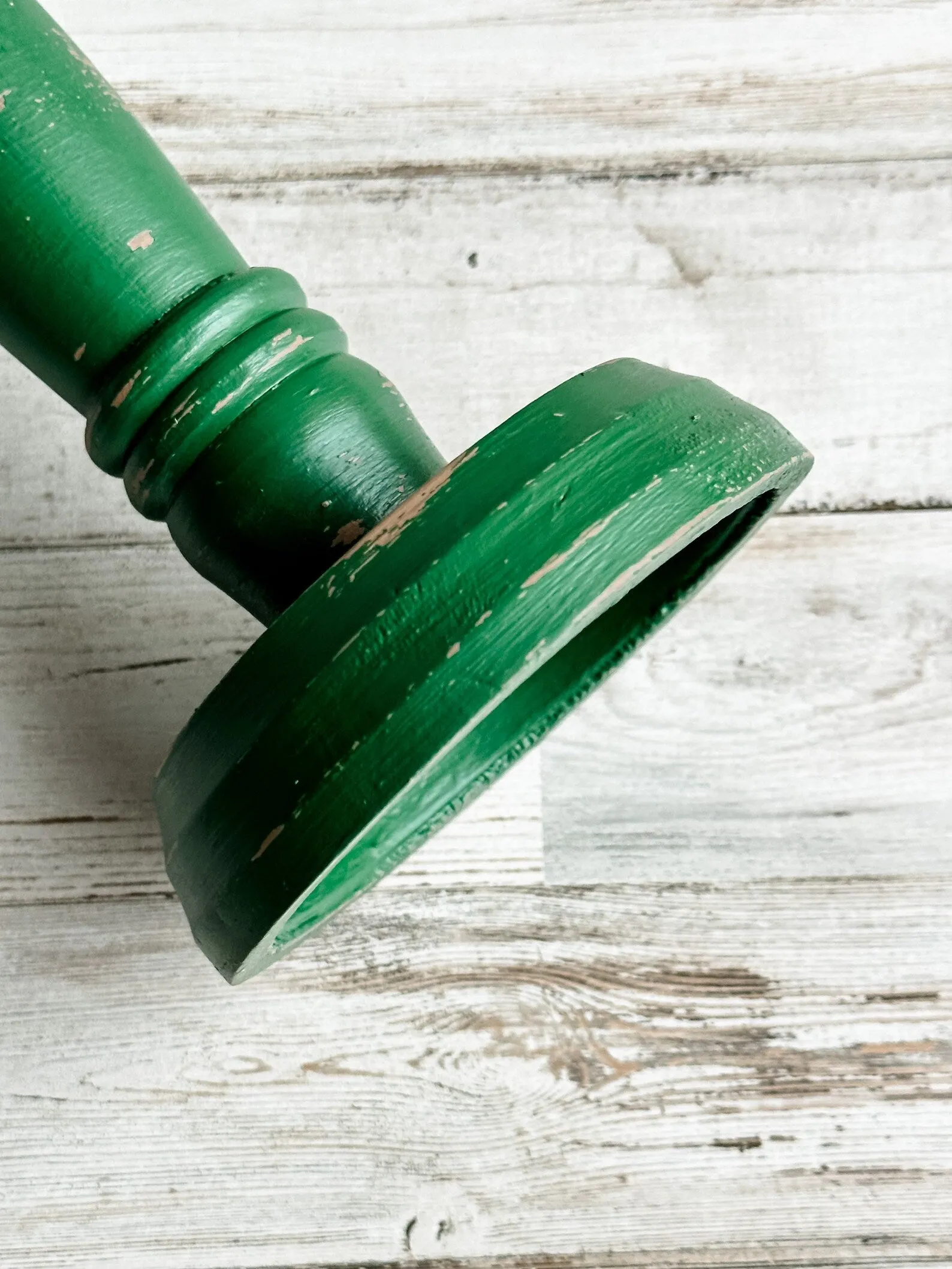 Forest green distressed pillar candle holder