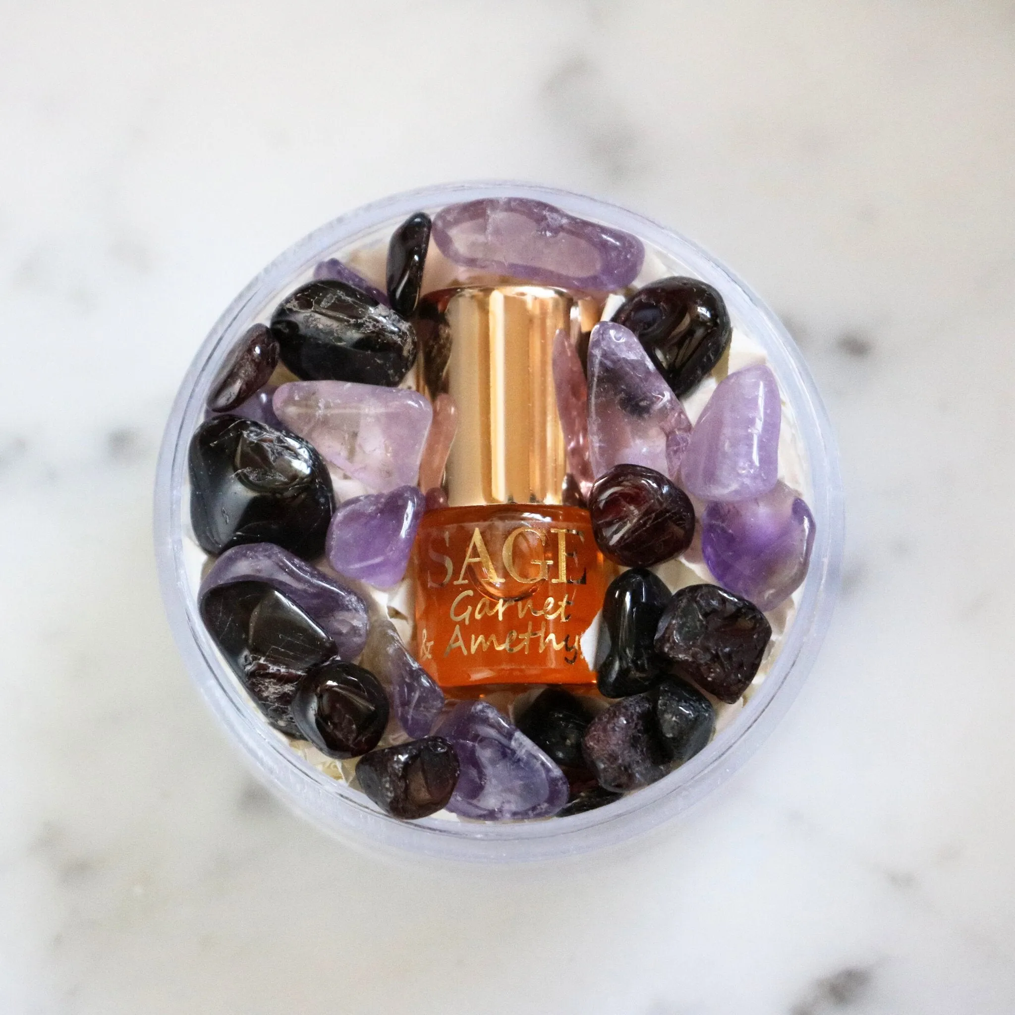 Garnet & Amethyst Blend Perfume Oil Concentrate Mini Rollie with Gemstones by Sage