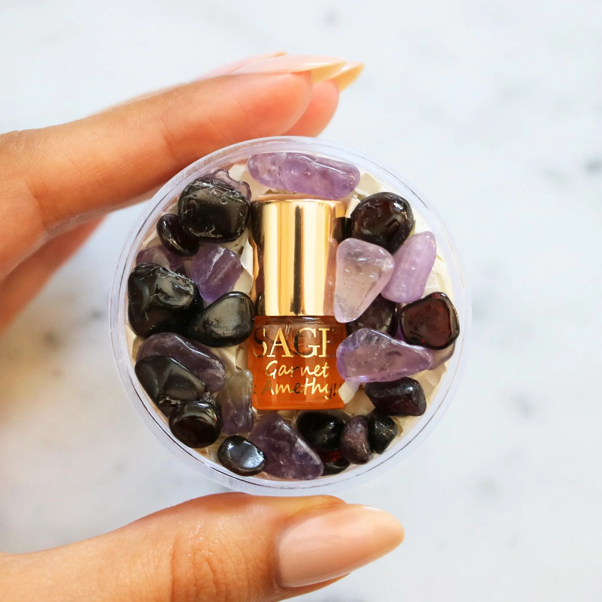 Garnet & Amethyst Blend Perfume Oil Concentrate Mini Rollie with Gemstones by Sage