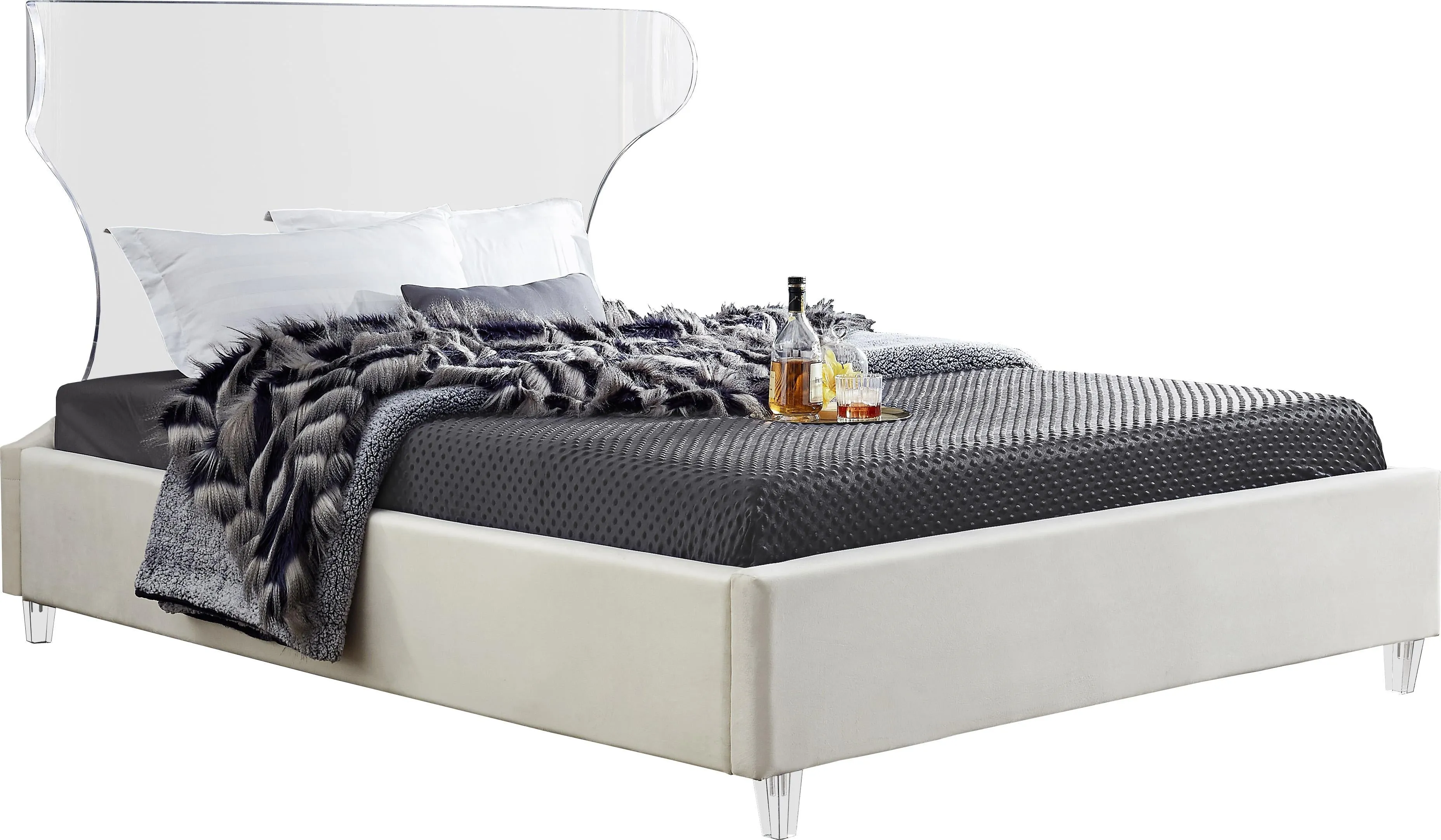 Ghost Cream Velvet Full Bed