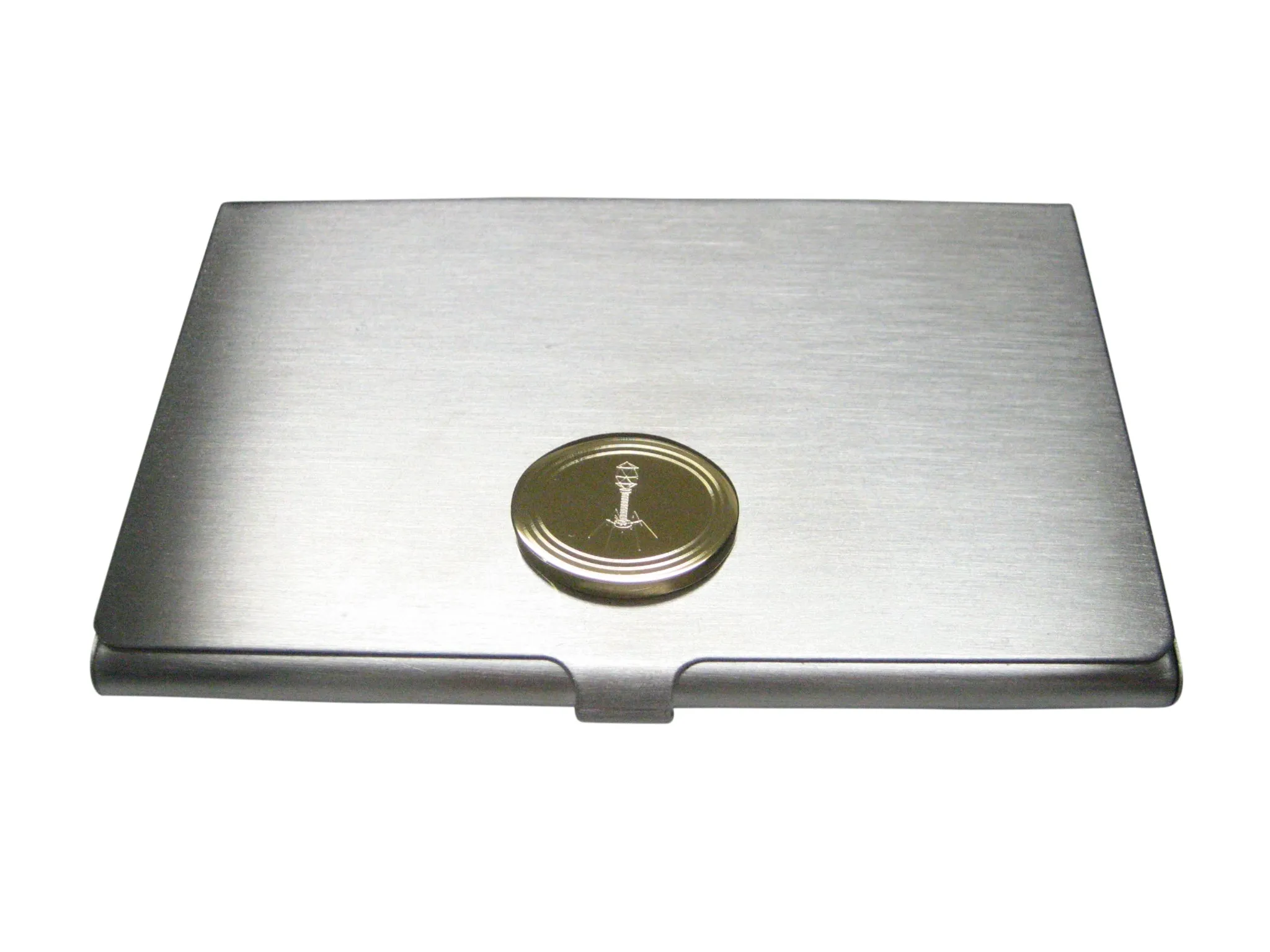 Gold Toned Etched Oval Complex Virus Business Card Holder