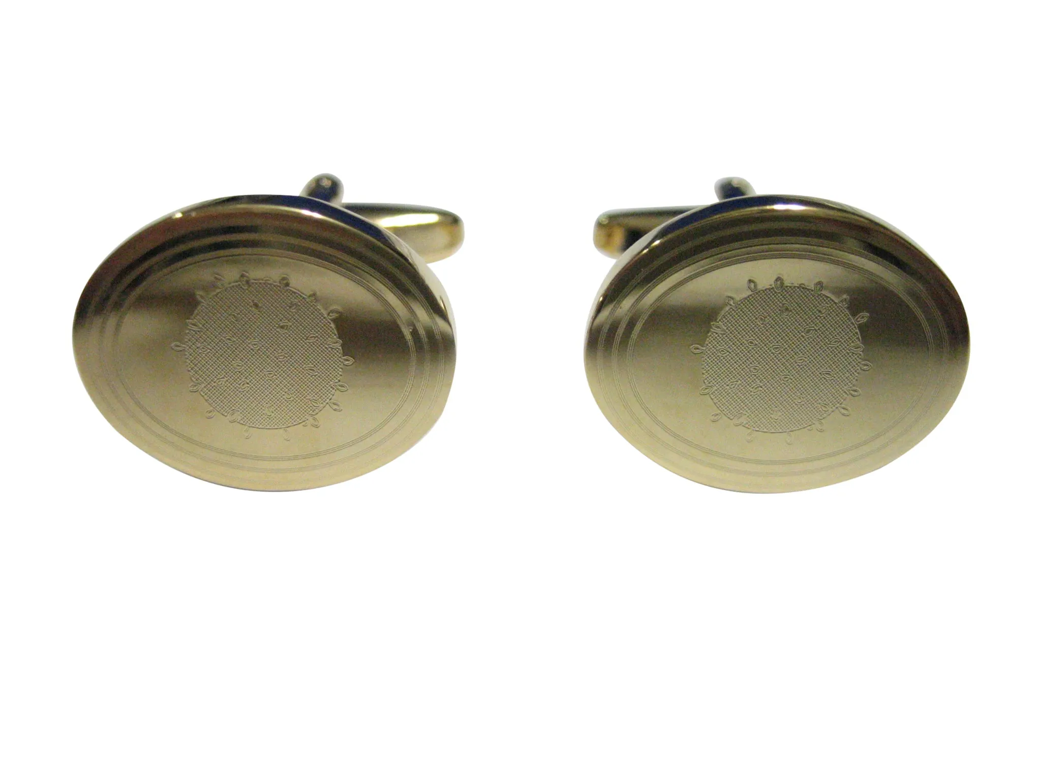 Gold Toned Etched Oval Enveloped Virus Cufflinks