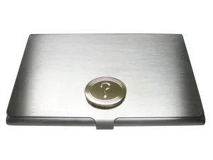Gold Toned Etched Oval Question Mark Pendant Business Card Holder
