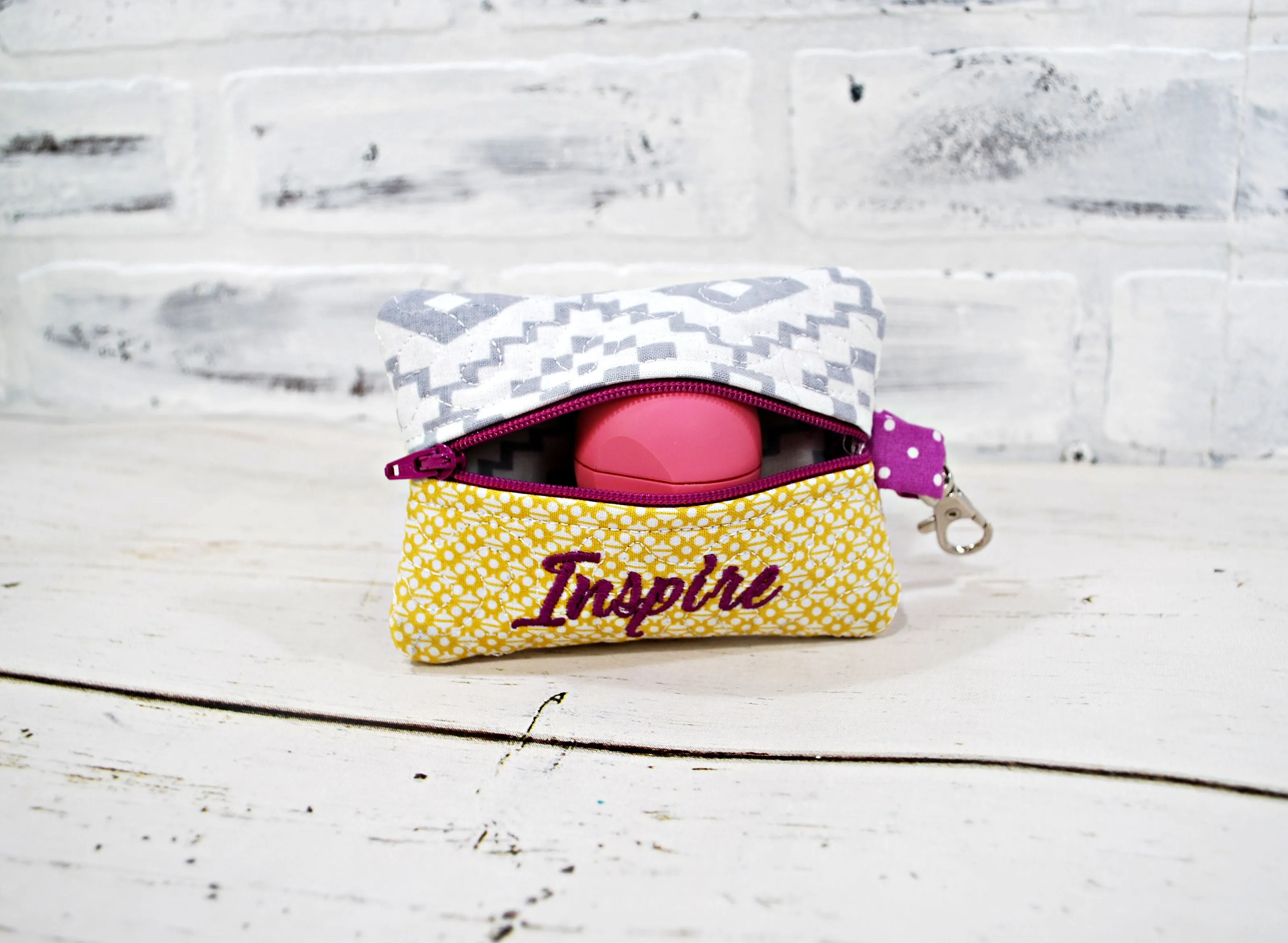 Gray and Yellow Geometric Personalized Quilted Pouch