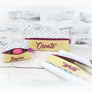 Gray and Yellow Geometric Personalized Quilted Pouch