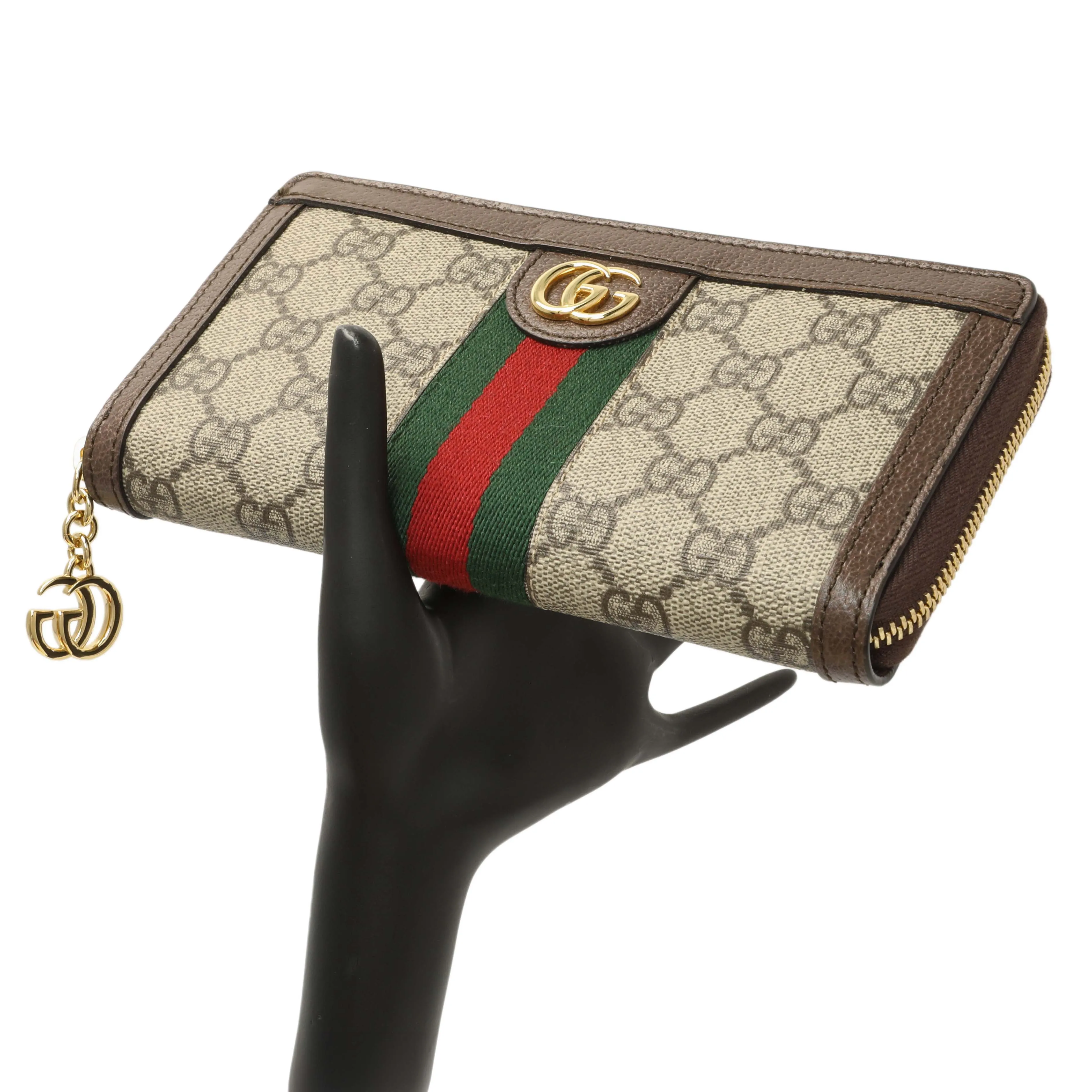 Gucci GG Supreme Monogram Web Ophidia Zip Around Wallet