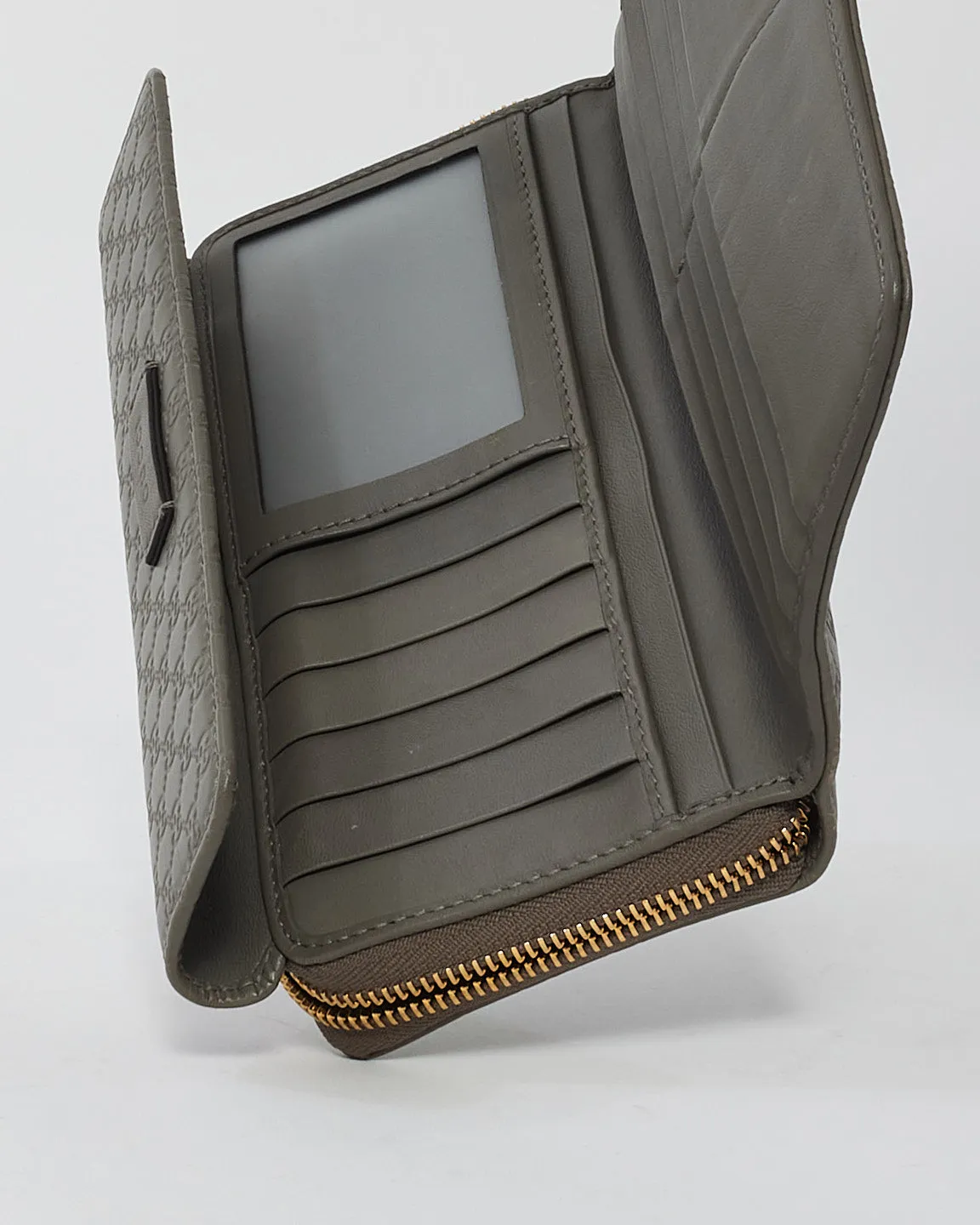 Gucci Grey Leather Microguccissima Continental Zip Wallet