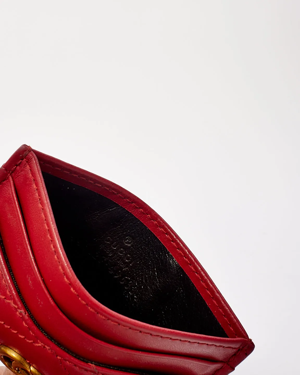 Gucci Red Leather GG Marmont Matelassé Card Case
