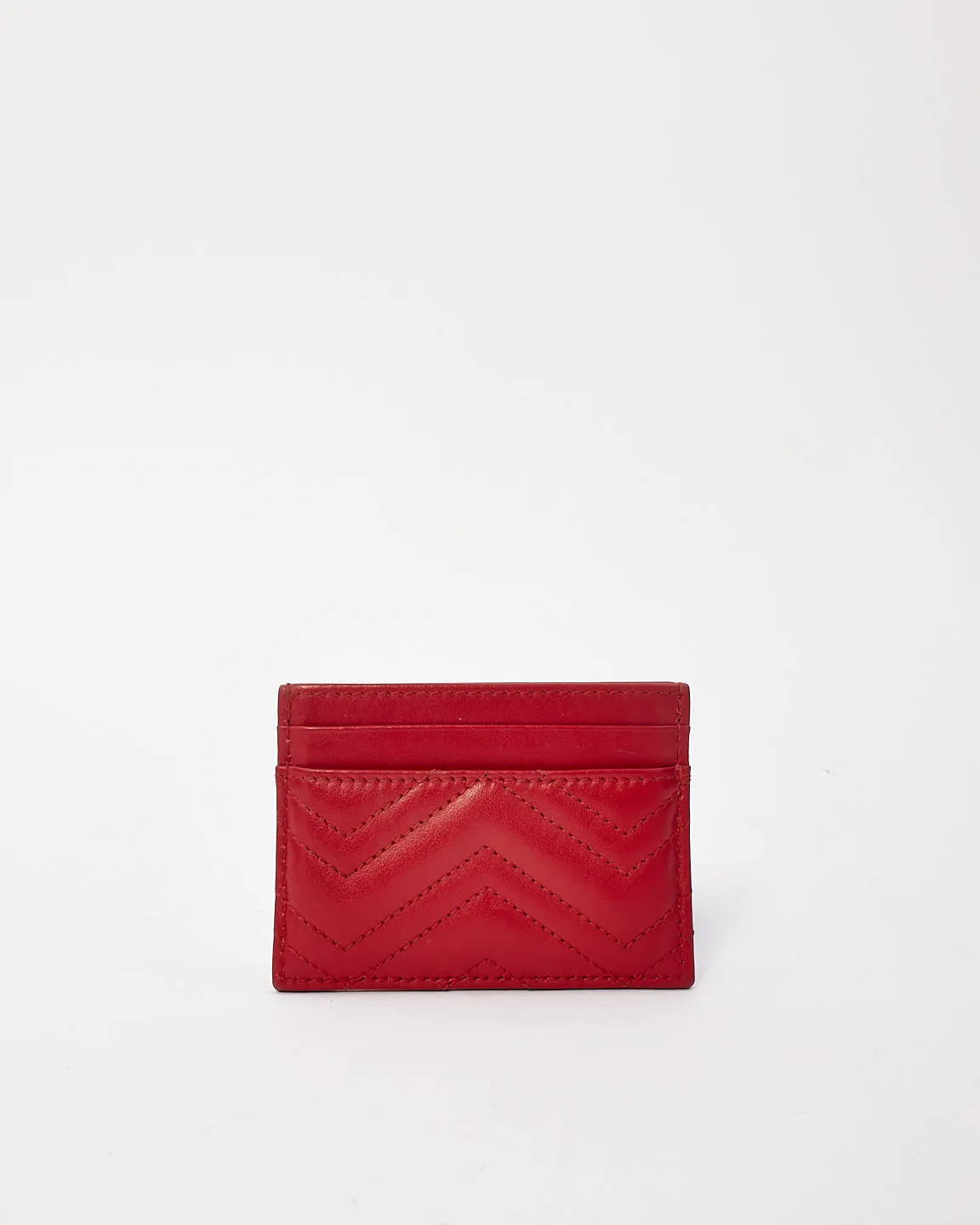 Gucci Red Leather GG Marmont Matelassé Card Case