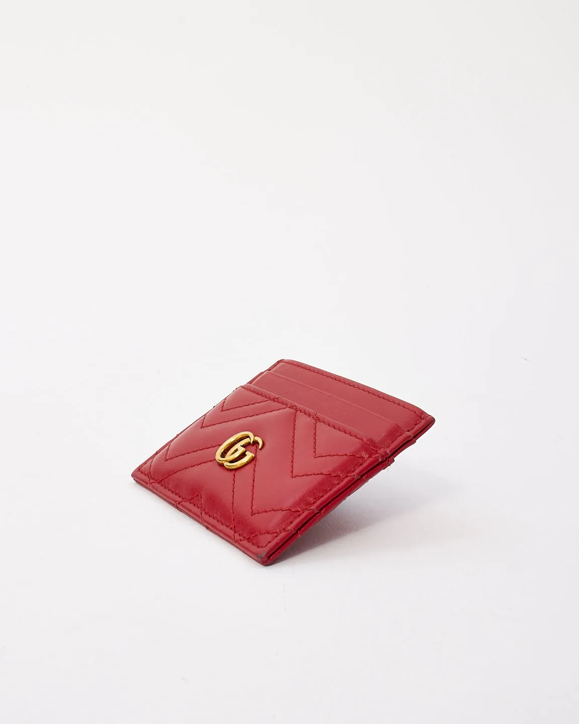 Gucci Red Leather GG Marmont Matelassé Card Case