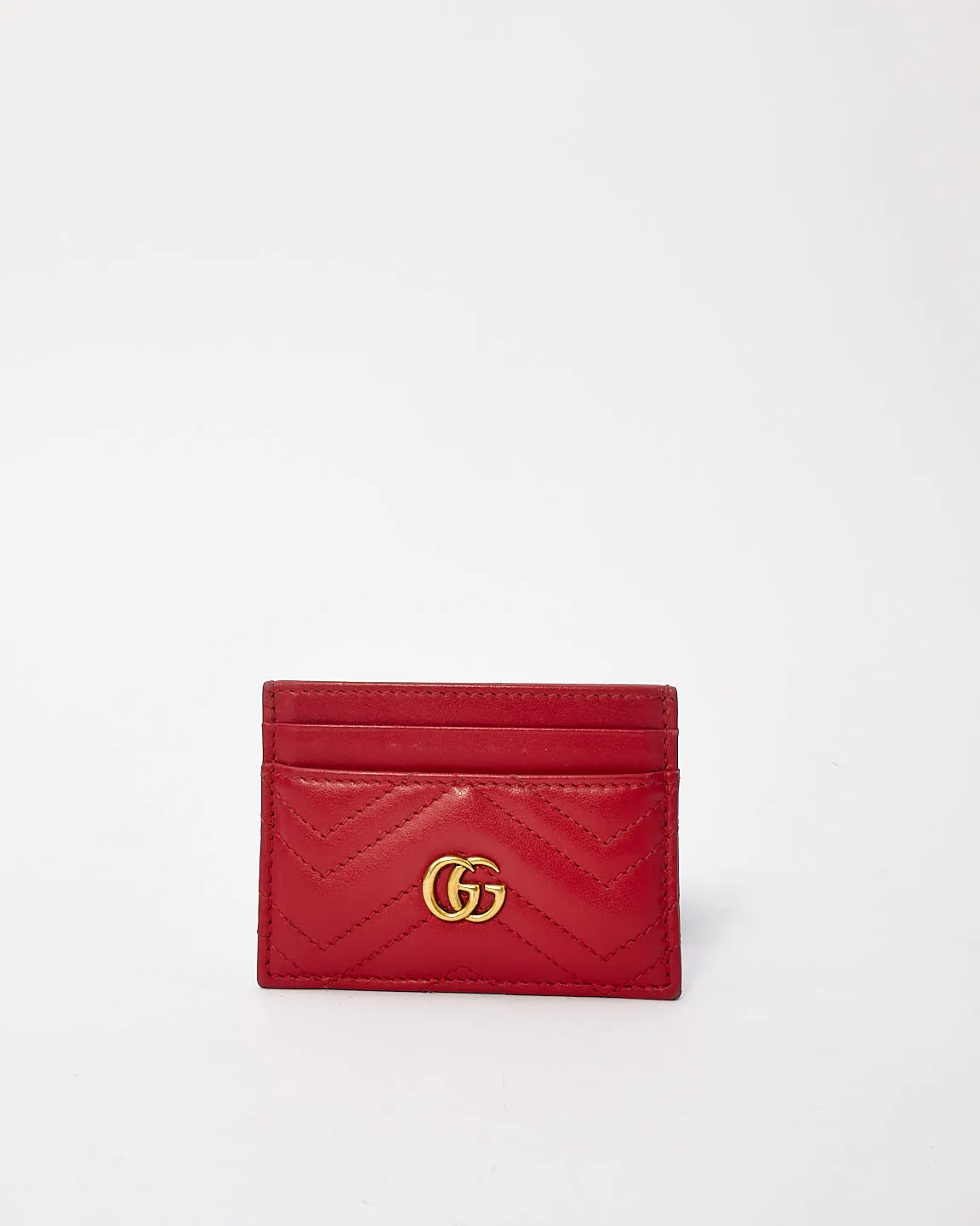 Gucci Red Leather GG Marmont Matelassé Card Case