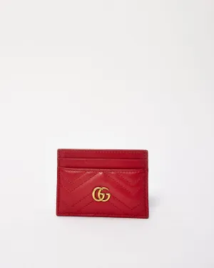 Gucci Red Leather GG Marmont Matelassé Card Case