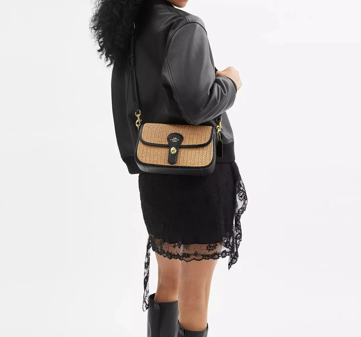 Hadley Shoulder Bag Straw Toast Black Coach