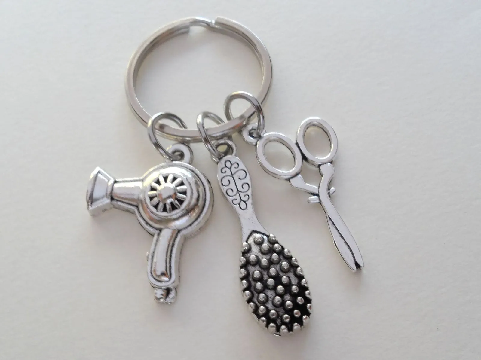 Hair Stylist Charm Keychain, Brush, Hairdryer, & Scissors Charm Keychain