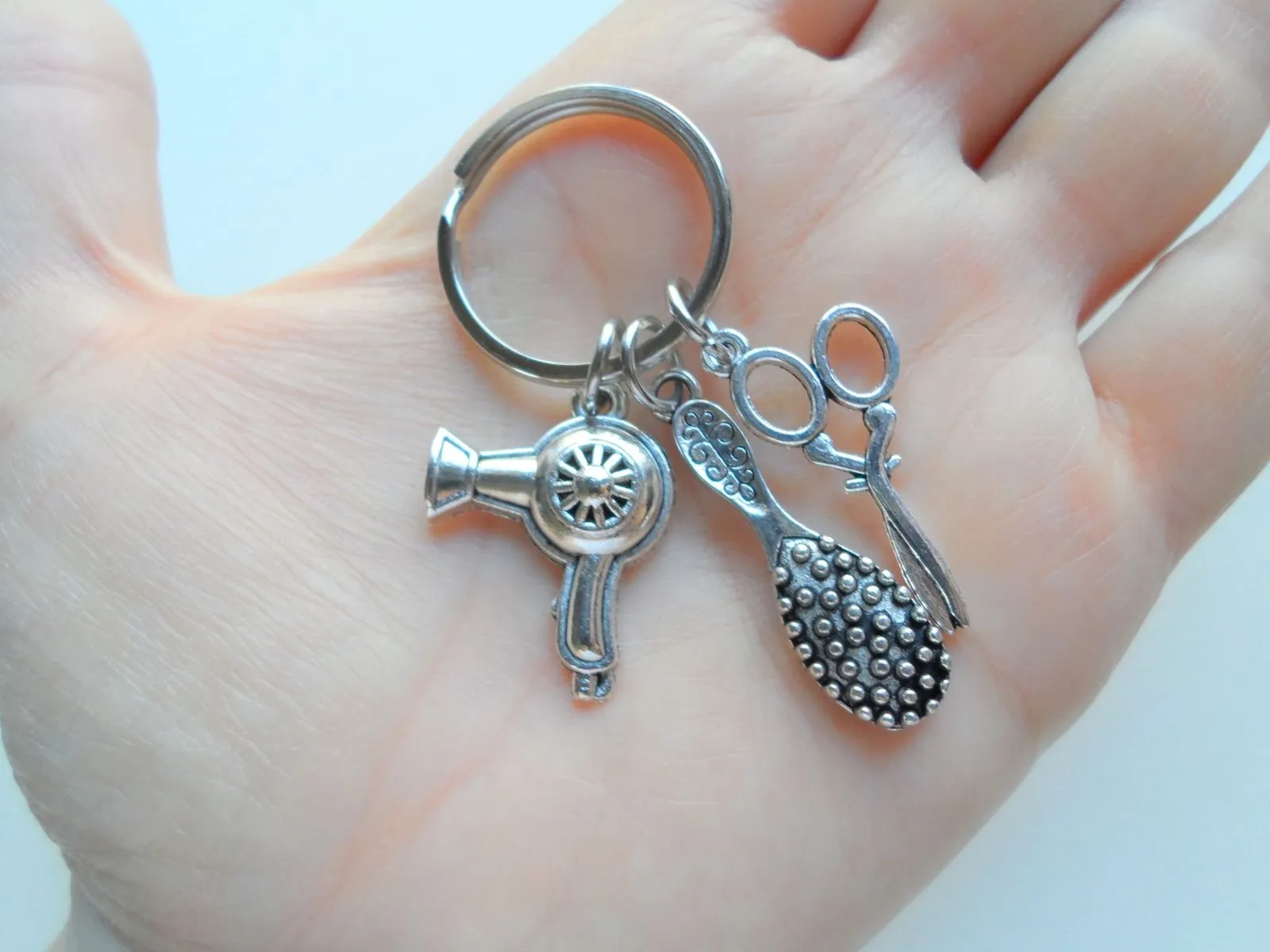 Hair Stylist Charm Keychain, Brush, Hairdryer, & Scissors Charm Keychain
