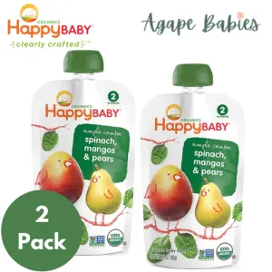 Happy Baby Stage 2 (6  months) Simple Combos - Pear, Mango, Spinach 99 g. (2 PACK BUNDLE) Exp: 02/24