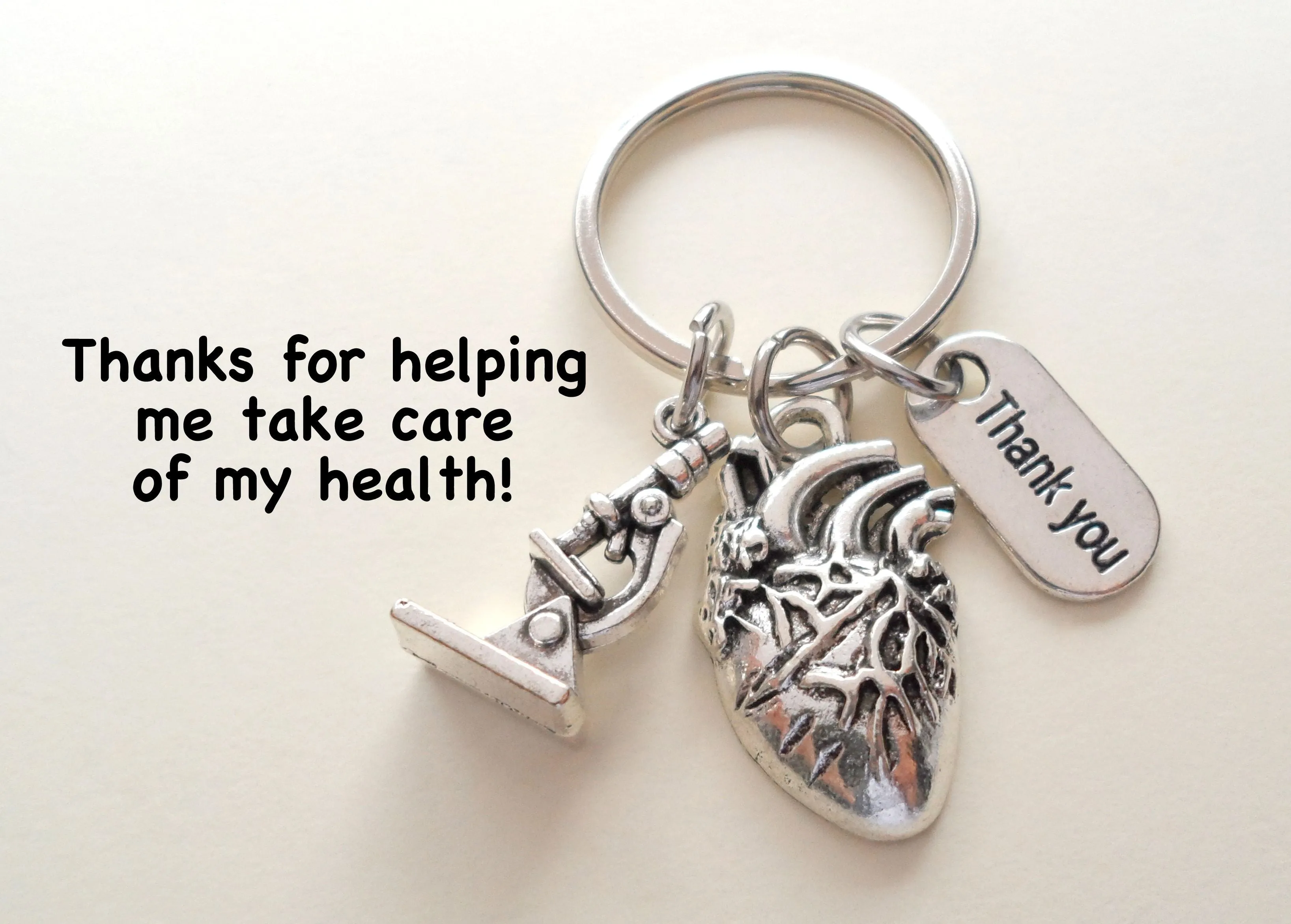 Heart & Microscope Medical Charm Keychain, Doctor Office Gift, Hospital Staff Gift, Thank you Gift