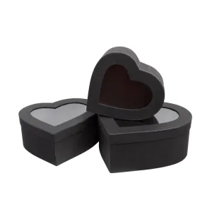 Heart Shaped Gift Box Flower Box Black Set 3