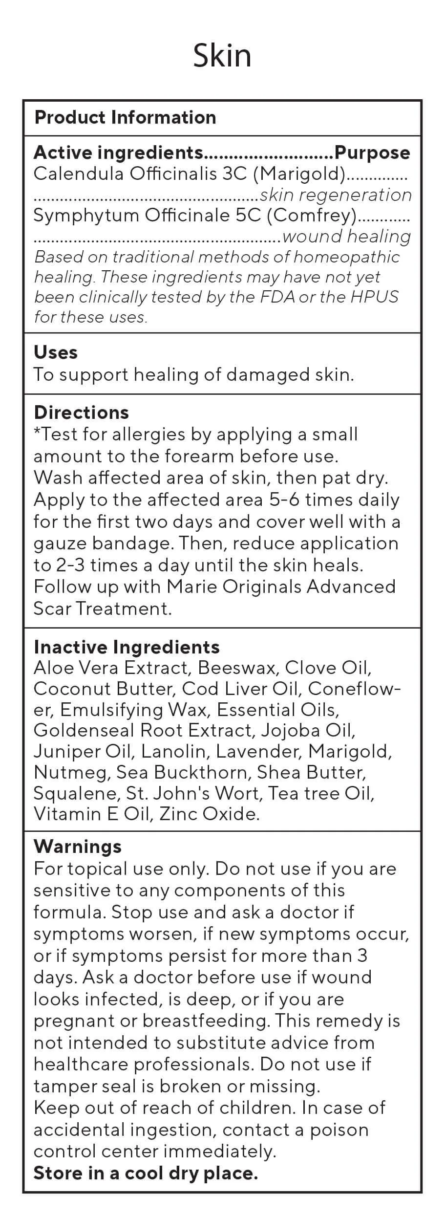Homeopathic Wounds & Burns Skin Repair Ointment Cream 1 oz