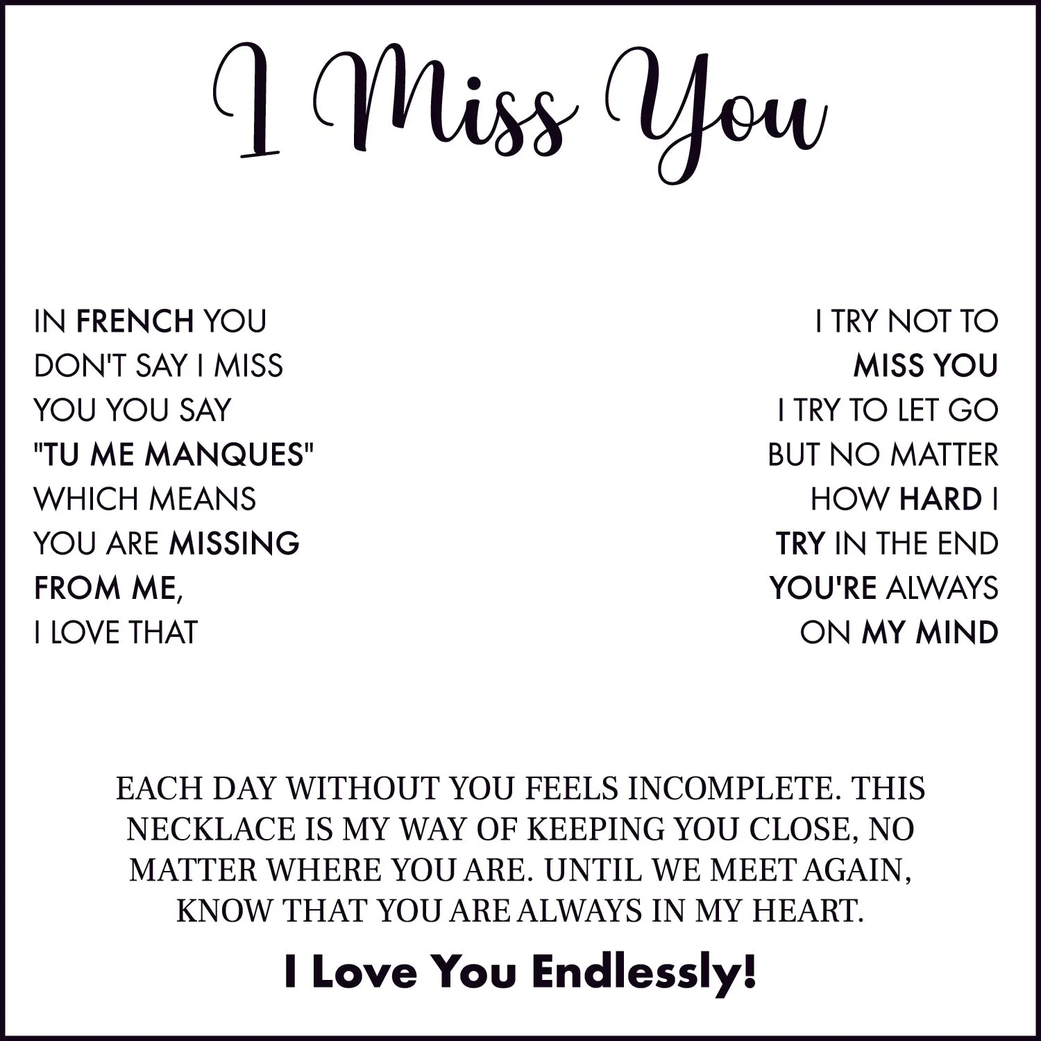 I Miss You Card With Necklace For Women