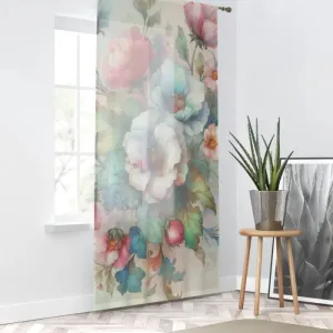 Intricately Designed Watercolor Flowers Curtain