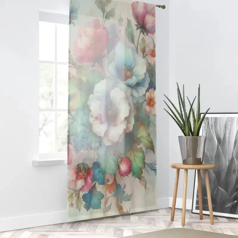 Intricately Designed Watercolor Flowers Curtain