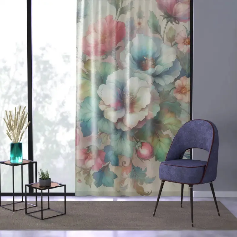 Intricately Designed Watercolor Flowers Curtain