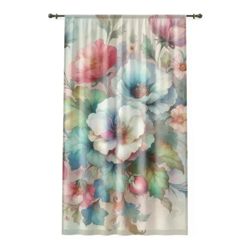 Intricately Designed Watercolor Flowers Curtain