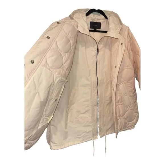 J. Crew double layer lightweight puffer jacket in delicate pink &amp; cream. Rack 2