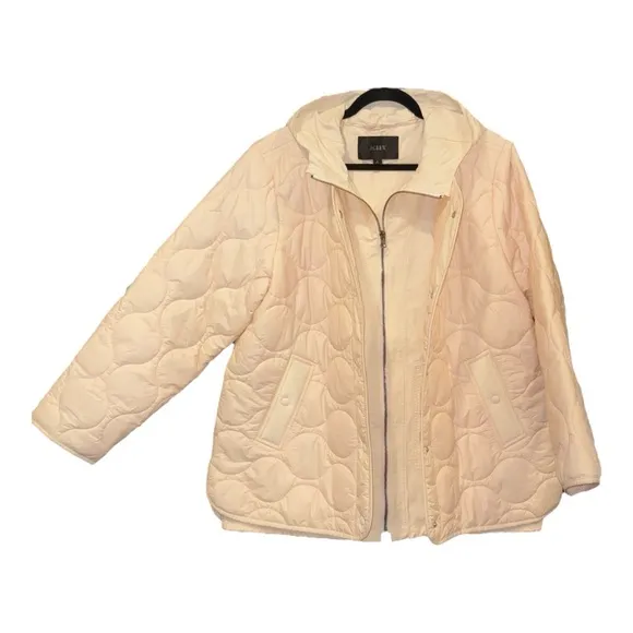 J. Crew double layer lightweight puffer jacket in delicate pink &amp; cream. Rack 2