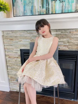 Jolene SK670 Ivory and Gold Embossed Dress - 6Y